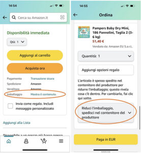 carrello amazon packaging aggiuntivo