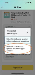 ordine amazon packaging aggiuntivo